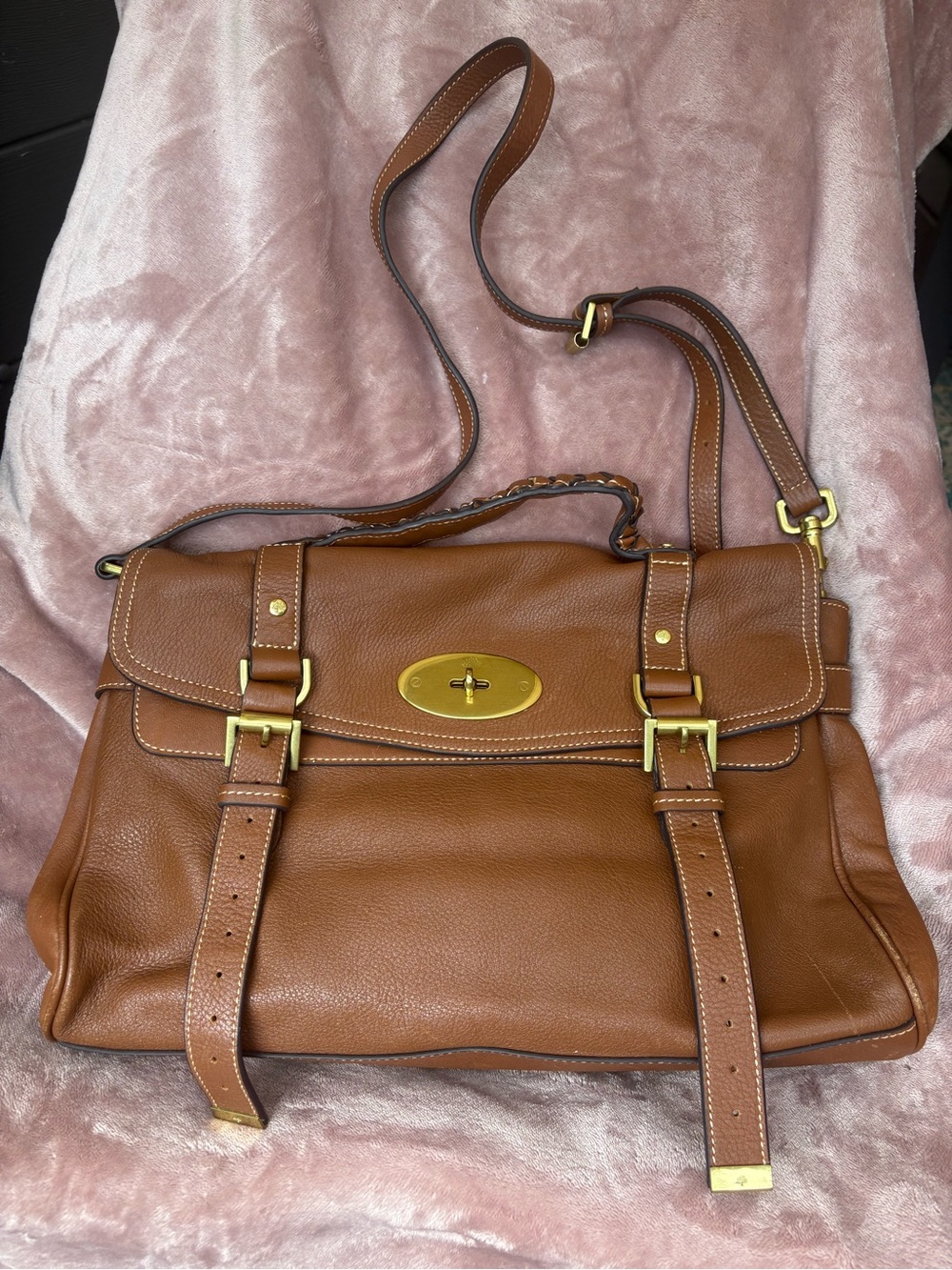 Mulberry Classic Tan Leather Satchel Shoulder Bag - Elegant Everyday Carry